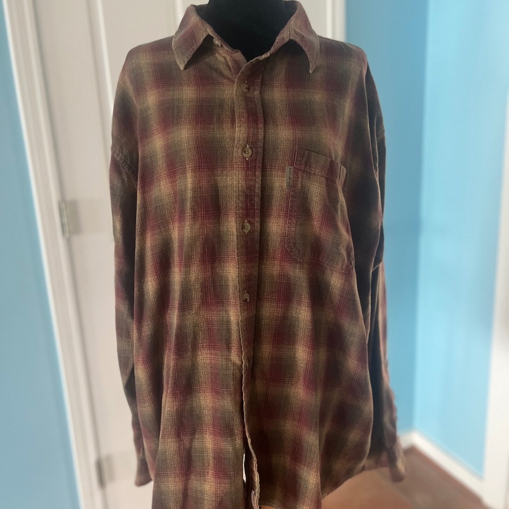 Woolrich Men’s Plaid Button Down Sz XL Burgundy Olive